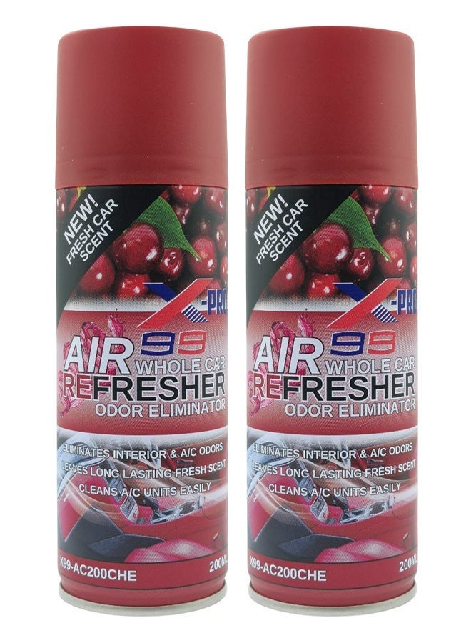 X Pro 99 Combo 2 Pcs Car Interior Air Refresher Spray Cherry Fragrance 200ml AC Vent Cleaner Cabin Odor Remover Long Lasting Fresh Scent Aerosol for Car Dashboard Seat Carpet Interior Freshening Use - XPP-AC200CHE - Image 1