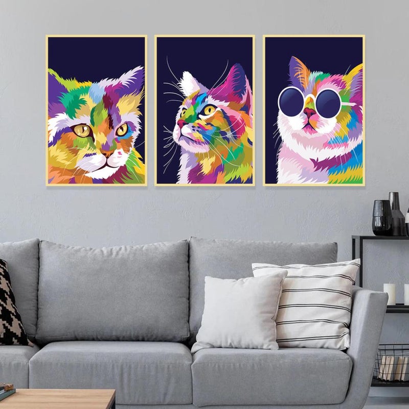 Marktna Three modern-designed canvas paintings with a hollow frame, measuring (150×70), three pieces - Image 1