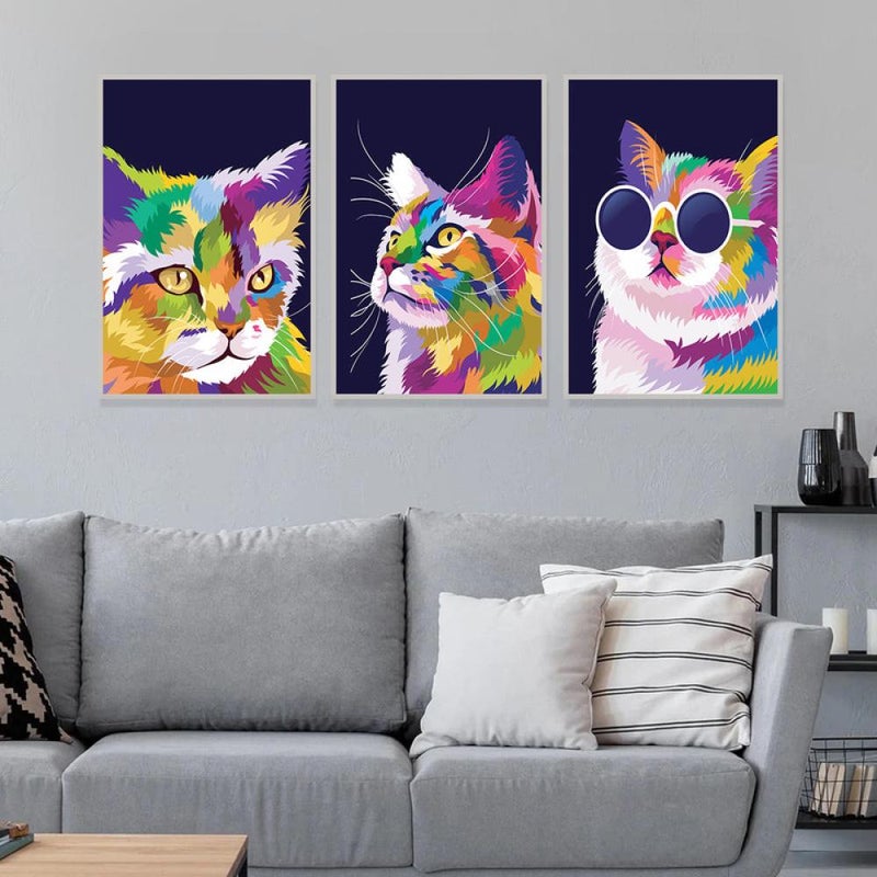 Marktna Three modern-designed canvas paintings with a hollow frame, measuring (150×70), three pieces - Image 3