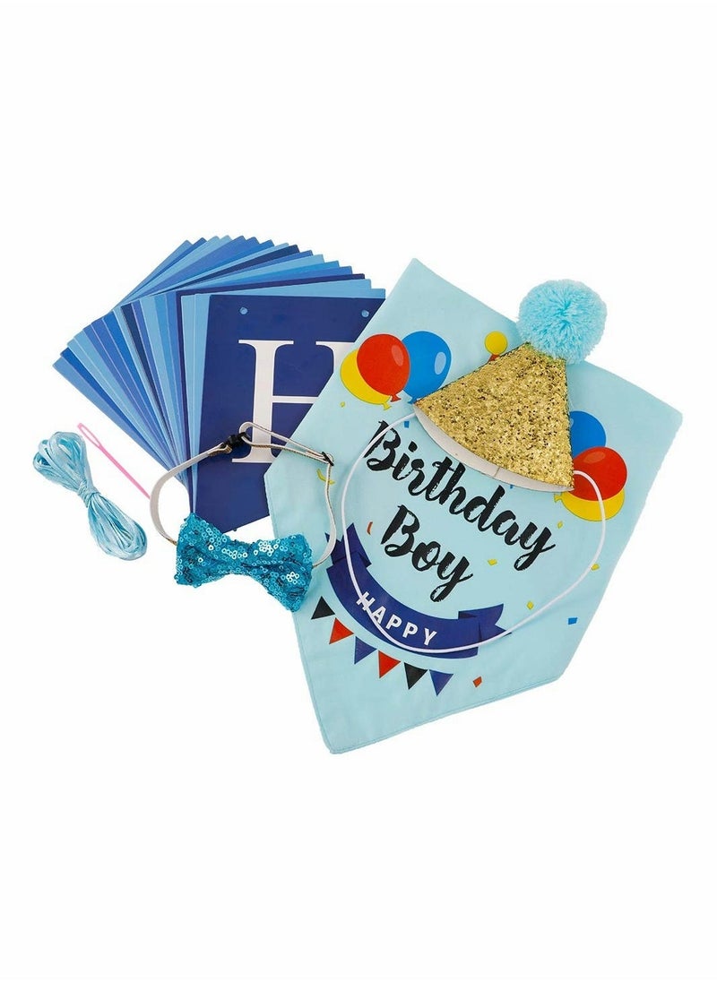 إسكدنيا Dog Birthday Bandana Bow Tie Scarf with Dog Birthday Party Hat Happy Birthday Banner - Image 3