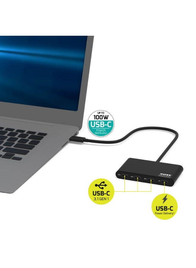 Port Designs 4-Port USB-C to USB-C Hub - 5Gbps Data Transfer Speed, 30cm Cable - 900147 - Image 5