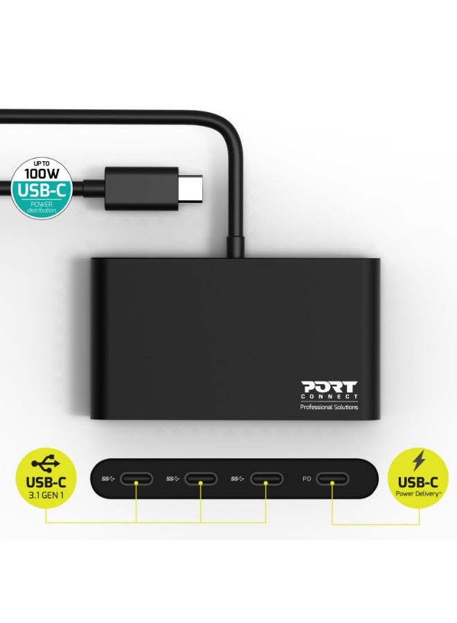 Port Designs 4-Port USB-C to USB-C Hub - 5Gbps Data Transfer Speed, 30cm Cable - 900147 - Image 4