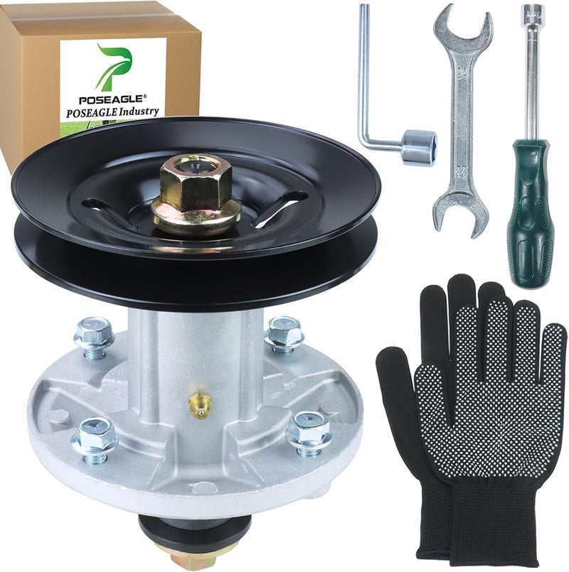 POSEAGLE Pre-Greased AM136733 Spindle Assembly with M155979 Spindle Pulley Replace AM143469 AM137097 GX20335 for John Deere X300 X300R X304 X310 X324 Z225 Z245 EZtrak Zero Turn Mowers - Image 1
