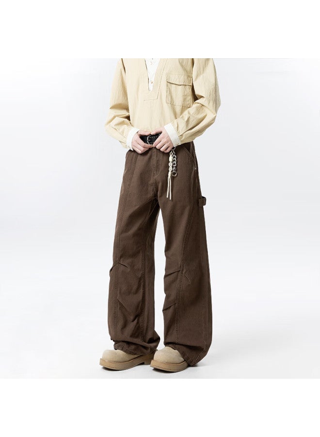 Izexx American Vintage Deconstructed Work Pants Men Autumn Loose Straight Casual Slight Flared Trousers Zxk58 Coffee Color 3XL - Image 2
