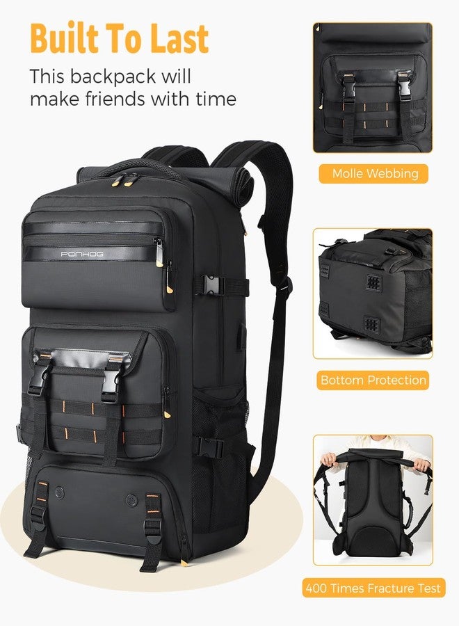 Ponhog Men's Travel Backpack 50L Travel Laptop Backpack for Camping Trekking Hiking Travel Work Black, black - Image 5