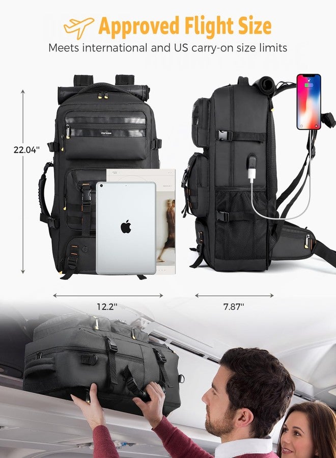 Ponhog Men's Travel Backpack 50L Travel Laptop Backpack for Camping Trekking Hiking Travel Work Black, black - Image 4