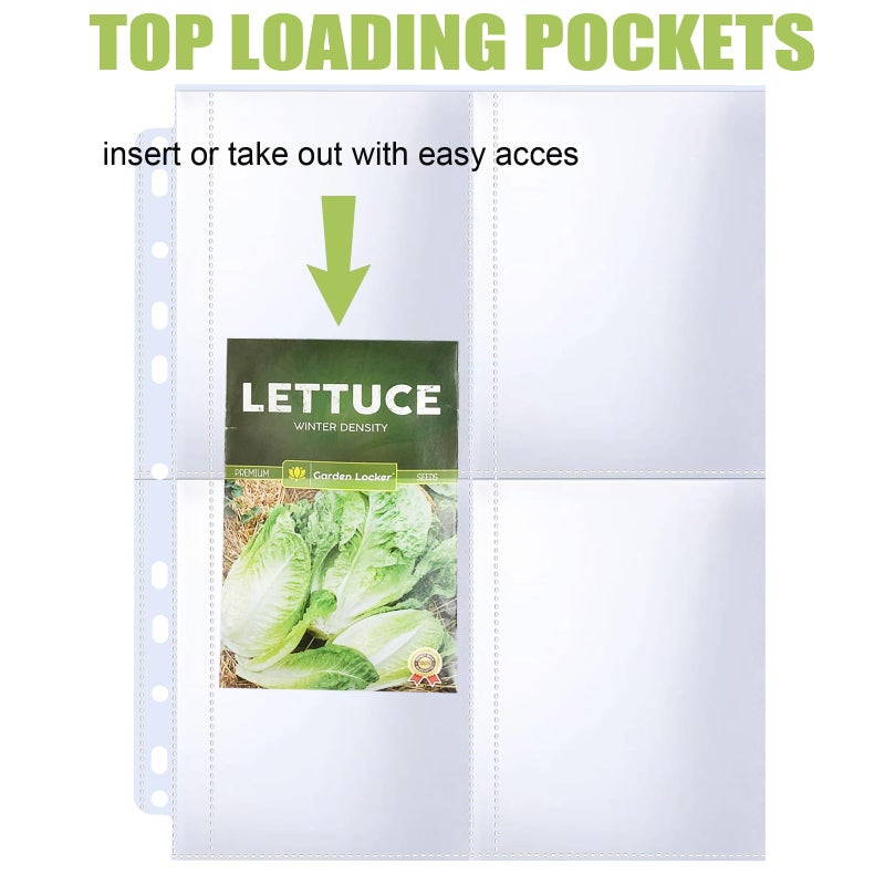 MUQING 60 Pack 240 Pockets Seed Packet Sleeves, Garden Seed Storage Organizer Pages for 3 Ring Binder, Slot Size 3.5"x 5", Sleeves for Seed Protector Holder Container, Postcards Photos Cards - Image 3