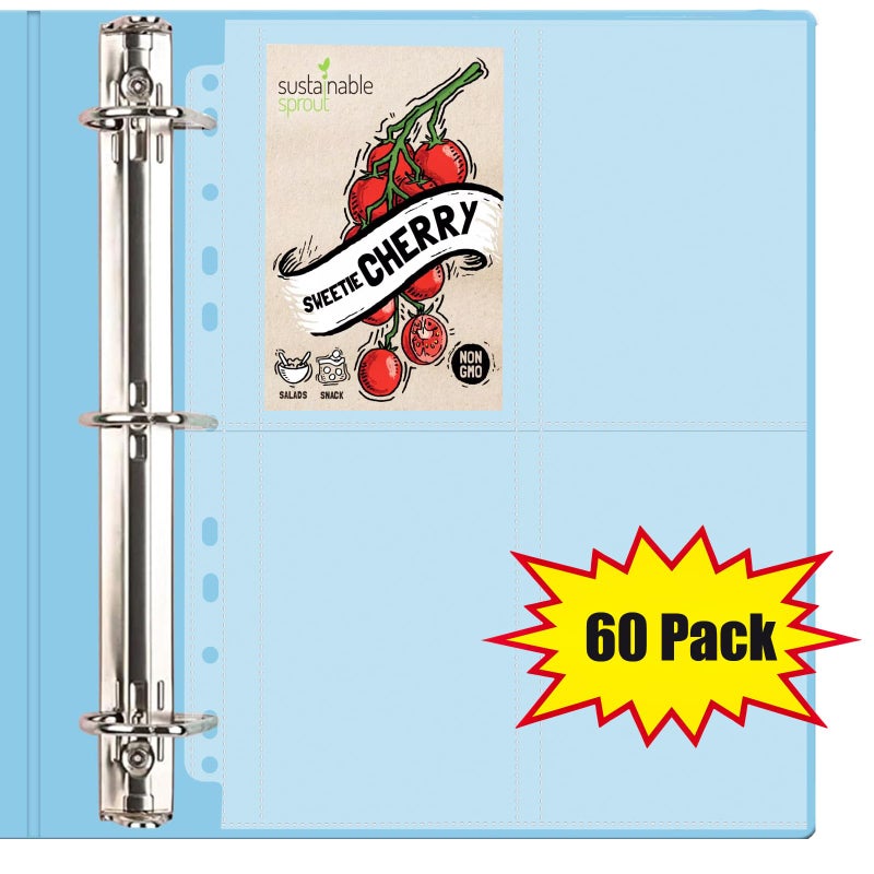 MUQING 60 Pack 240 Pockets Seed Packet Sleeves, Garden Seed Storage Organizer Pages for 3 Ring Binder, Slot Size 3.5"x 5", Sleeves for Seed Protector Holder Container, Postcards Photos Cards - Image 4