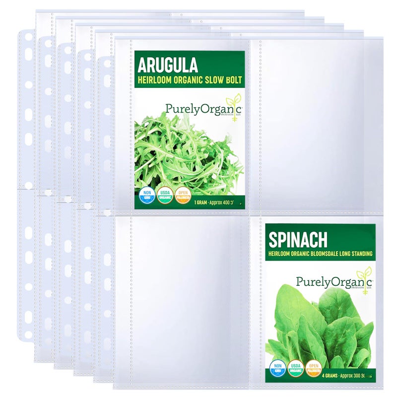MUQING 60 Pack 240 Pockets Seed Packet Sleeves, Garden Seed Storage Organizer Pages for 3 Ring Binder, Slot Size 3.5"x 5", Sleeves for Seed Protector Holder Container, Postcards Photos Cards - Image 1