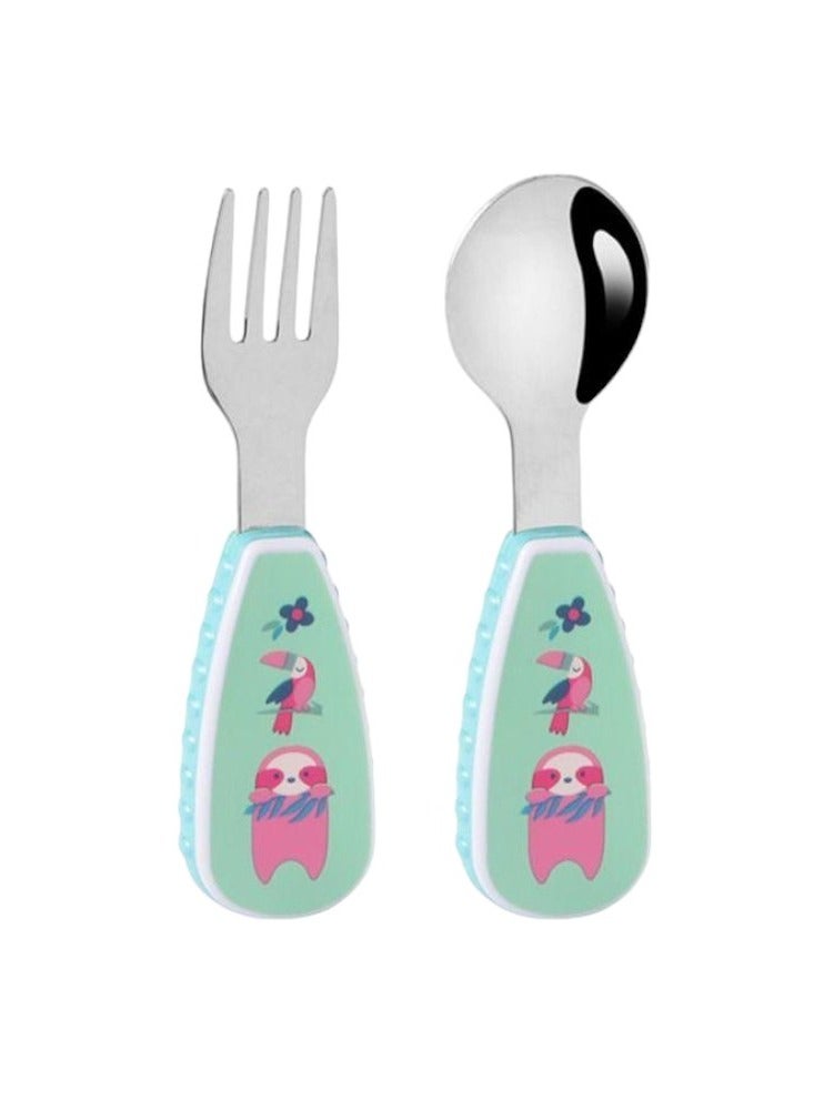 Doodle Kiddo Sloth Kids Spoon and Fork Cutlery Set with Case - Image 1