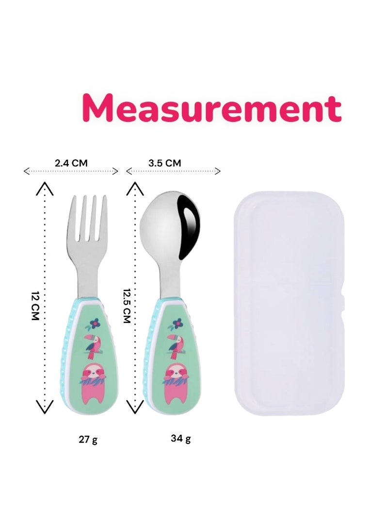 Doodle Kiddo Sloth Kids Spoon and Fork Cutlery Set with Case - Image 2