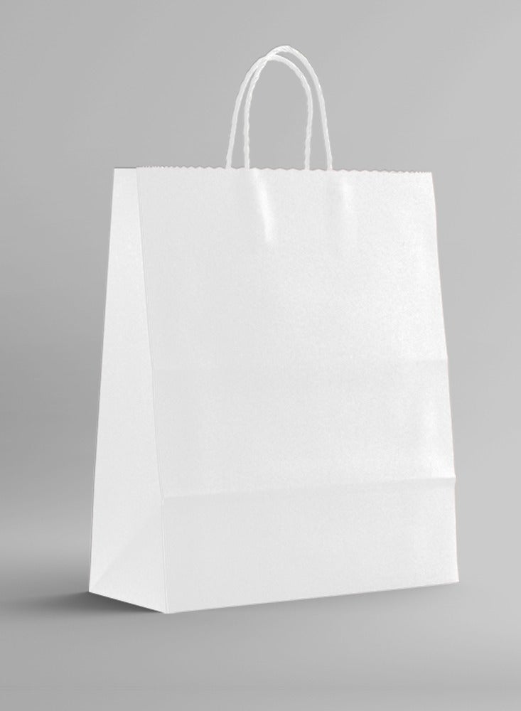 White Kraft Paper Bags (28cm W x 32cm H x 16cm Base) with Strong Twisted Handle - Pack Of 10 