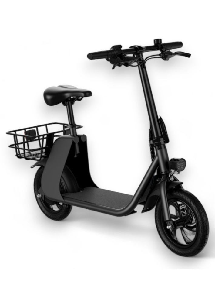 Wind Horse Premium Foldable Electric Scooter with Seat and Rear Basket, 450W Motor, 36V 8AH Battery, 25-35 KM/h Speed, Carbon Alloy Frame, 12.5 Inches Tires, Disk Brakes, Unisex Comfortable E-Scooter for Adults  - Image 3