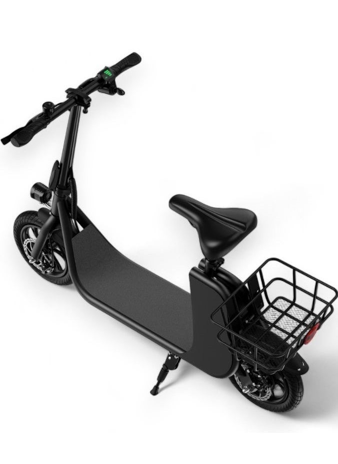 Wind Horse Premium Foldable Electric Scooter with Seat and Rear Basket, 450W Motor, 36V 8AH Battery, 25-35 KM/h Speed, Carbon Alloy Frame, 12.5 Inches Tires, Disk Brakes, Unisex Comfortable E-Scooter for Adults  - Image 4