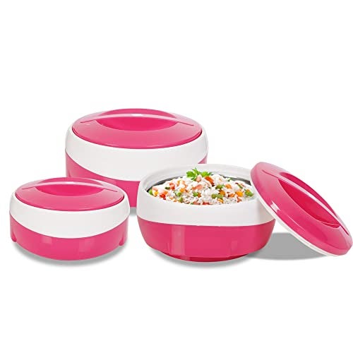 Blueberry's Wave Pink White, Inner Steel Casserole Gift Set Combo 600 ml,1200 ml,2000 ml (Pack of 3) - Image 1