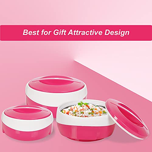 Blueberry's Wave Pink White, Inner Steel Casserole Gift Set Combo 600 ml,1200 ml,2000 ml (Pack of 3) - Image 5