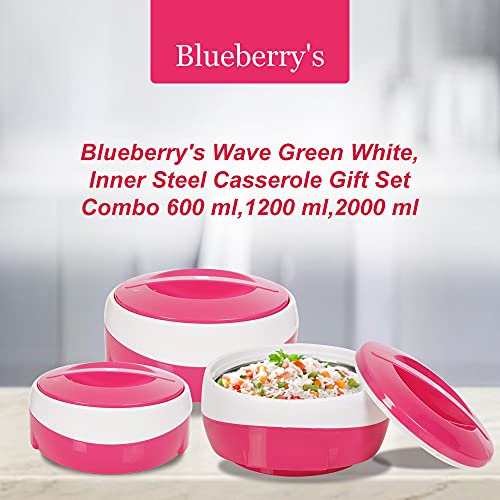 Blueberry's Wave Pink White, Inner Steel Casserole Gift Set Combo 600 ml,1200 ml,2000 ml (Pack of 3) - Image 2
