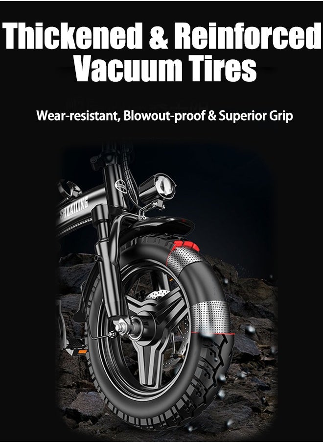 Gasin Adult electric scooter,  60km range, maximum speed 25KM/H, foldable high carbon steel body, hydraulic shock absorber, 48V/15Ah battery, 400W vector frequency conversion motor, with energy recovery, 14-inch all-terrain tires  - Image 4