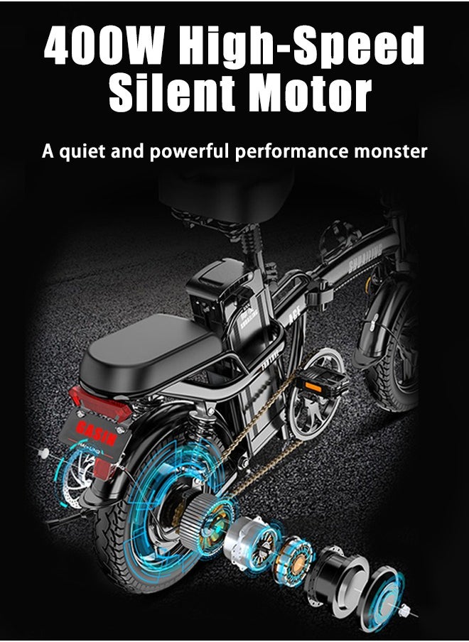 Gasin Adult electric scooter,  60km range, maximum speed 25KM/H, foldable high carbon steel body, hydraulic shock absorber, 48V/15Ah battery, 400W vector frequency conversion motor, with energy recovery, 14-inch all-terrain tires  - Image 2