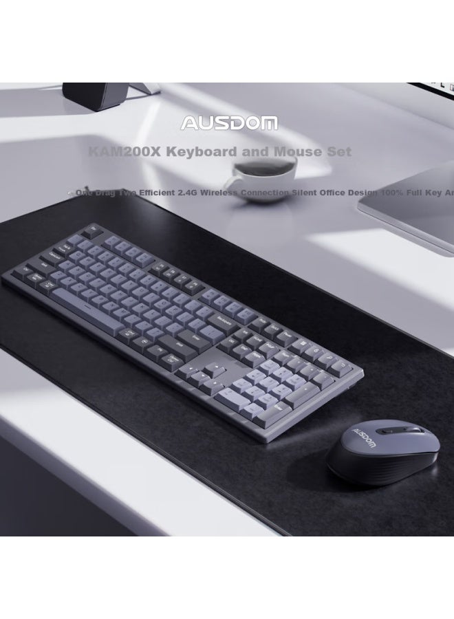 AUSDOM Asdun Kam200x Silent 2.4g Wireless Keyboard And Mouse Set With Scissor-foot Switches, Mechanical Rebound, Multi-quick Keys, 3-level Dpi, Compatible With Multiple Systems, Twilight Gray - Image 1