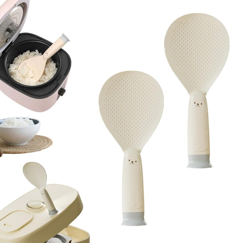 TERRIFI 2 PCS Professional Rice Scooper Set – Standing Rice Spoon Spatula with Suction Cup and Non-Stick Bear Motif for Kitchen Culinary Maintenance - Image 1