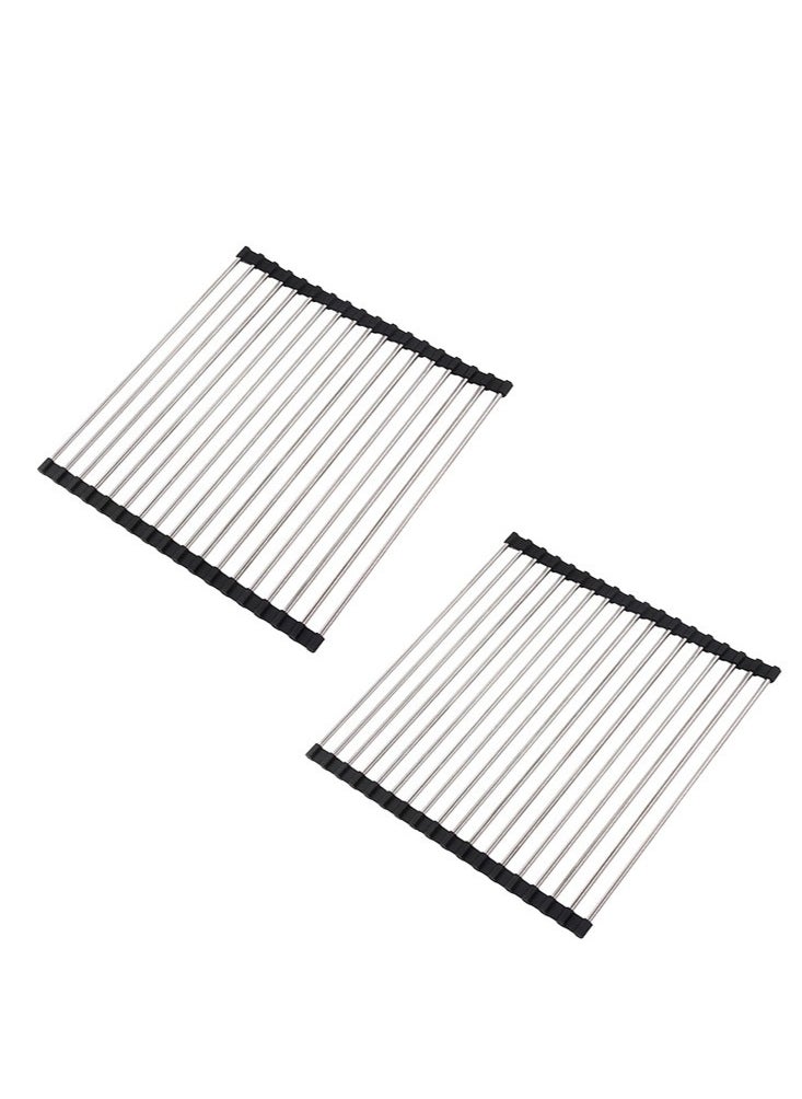 Perfii 2pcs Large Roll Up Dish Drying Rack, Multipurpose Stainless Steel Kitchen Drainer Rack Over Sink  - Image 1