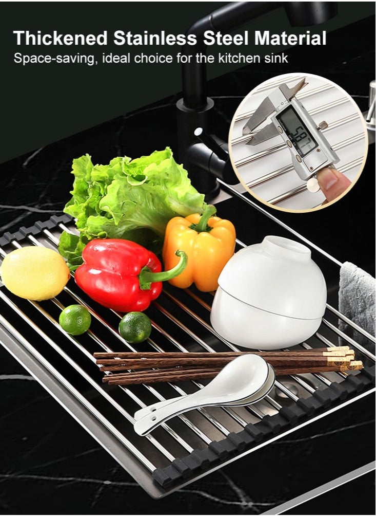 Perfii 2pcs Large Roll Up Dish Drying Rack, Multipurpose Stainless Steel Kitchen Drainer Rack Over Sink  - Image 2
