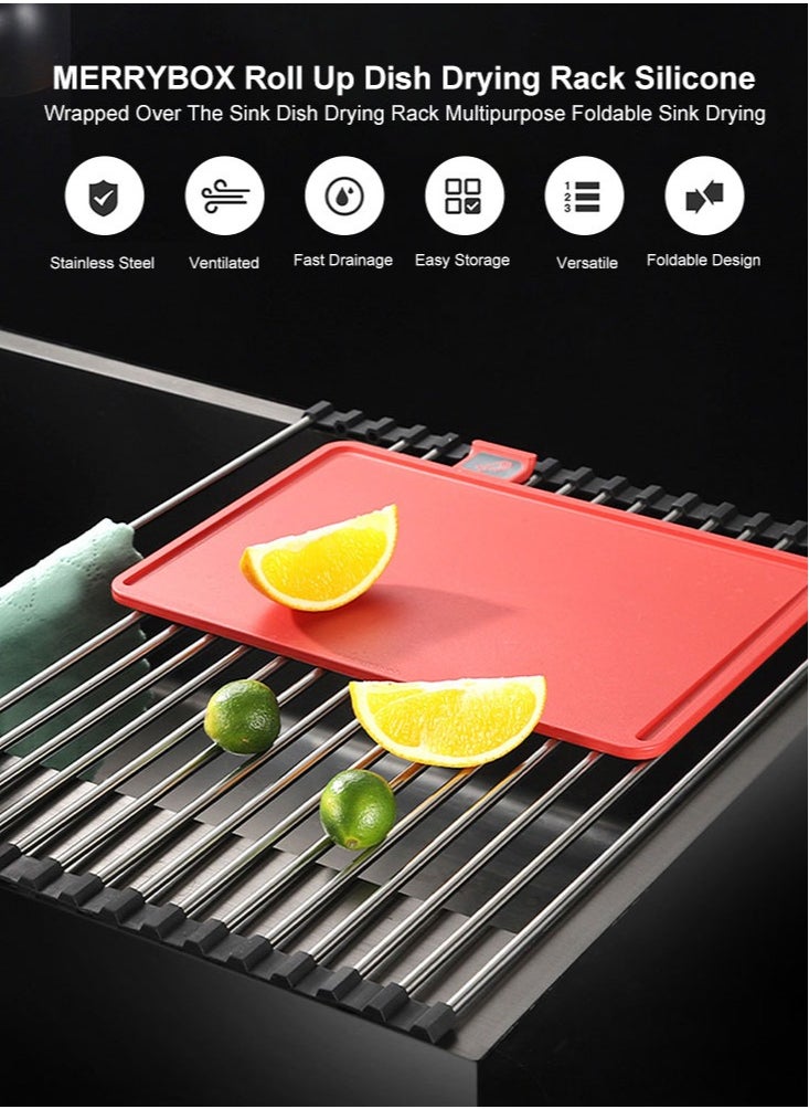Perfii 2pcs Large Roll Up Dish Drying Rack, Multipurpose Stainless Steel Kitchen Drainer Rack Over Sink  - Image 3
