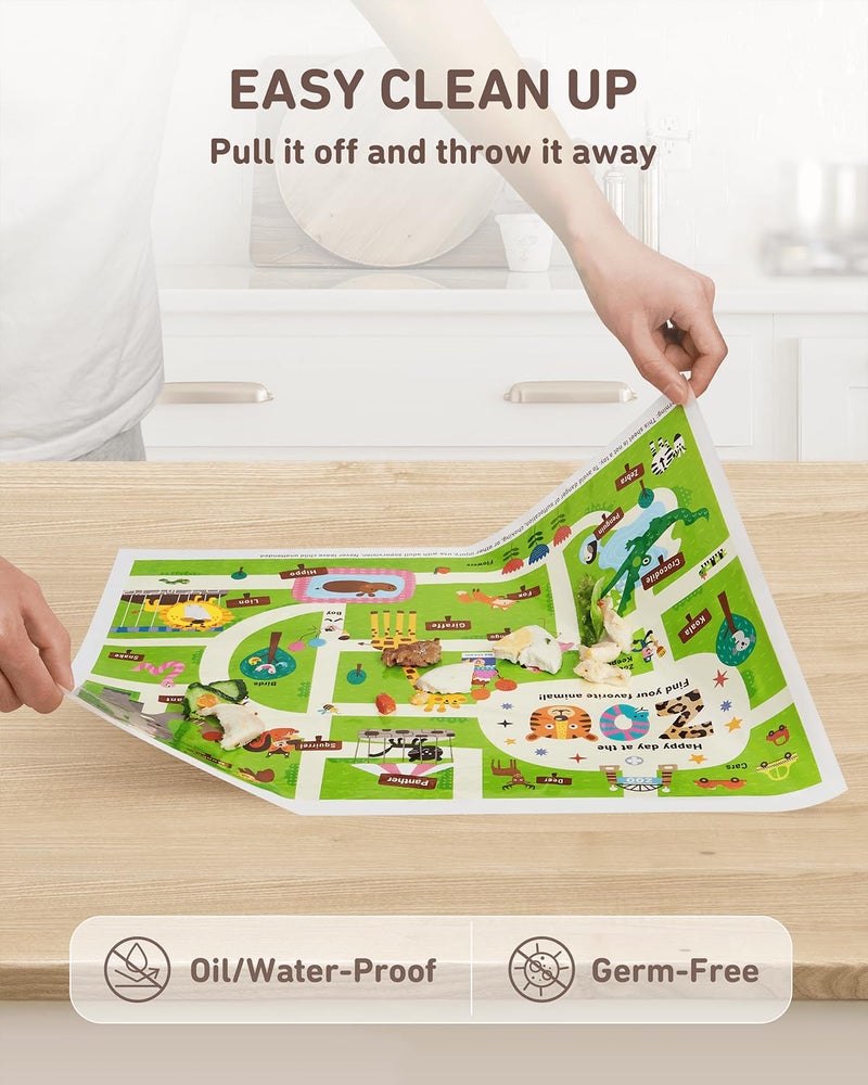 Babebay Disposable Stick-on Placemats 40 Pack for Baby & Kids & Toddler, Sticky Placemats Restaurant Table Mats 12" x 18" (Happy Zoo) - Image 4