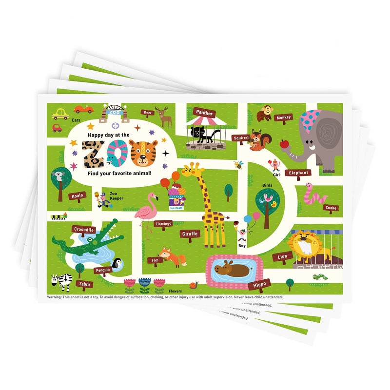 Babebay Disposable Stick-on Placemats 40 Pack for Baby & Kids & Toddler, Sticky Placemats Restaurant Table Mats 12" x 18" (Happy Zoo) - Image 1