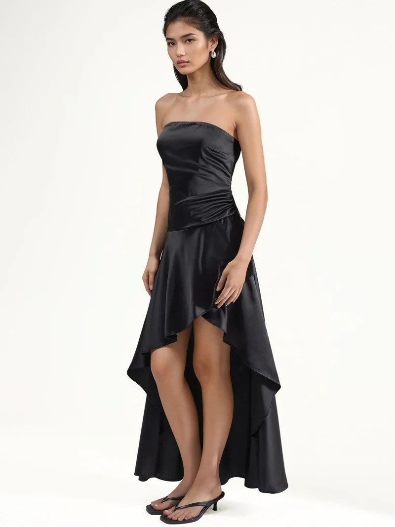 Hiccup Black Strapless Frilly Detail Dress for Women | Best Price UAE