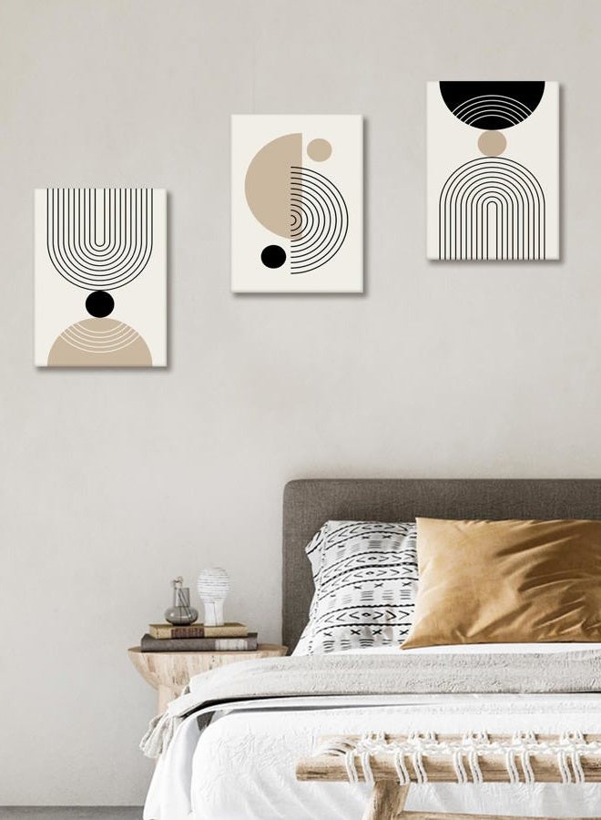 HesenDot Abstract Geometric Wall Art Set of 3, 30x40CM Minimalist Line Framed Canvas Prints, Boho Modern Neutral Beige Black Shapes Wall Decor for Living Room Bedroom Bathroom Office Home - Image 4