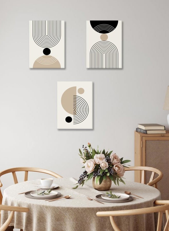 HesenDot Abstract Geometric Wall Art Set of 3, 30x40CM Minimalist Line Framed Canvas Prints, Boho Modern Neutral Beige Black Shapes Wall Decor for Living Room Bedroom Bathroom Office Home - Image 5