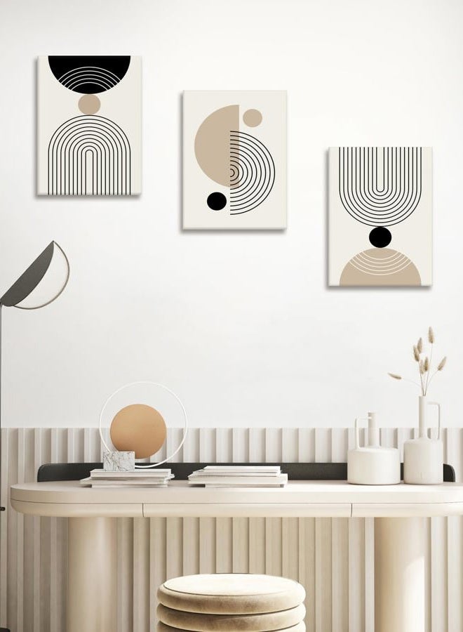 HesenDot Abstract Geometric Wall Art Set of 3, 30x40CM Minimalist Line Framed Canvas Prints, Boho Modern Neutral Beige Black Shapes Wall Decor for Living Room Bedroom Bathroom Office Home - Image 2