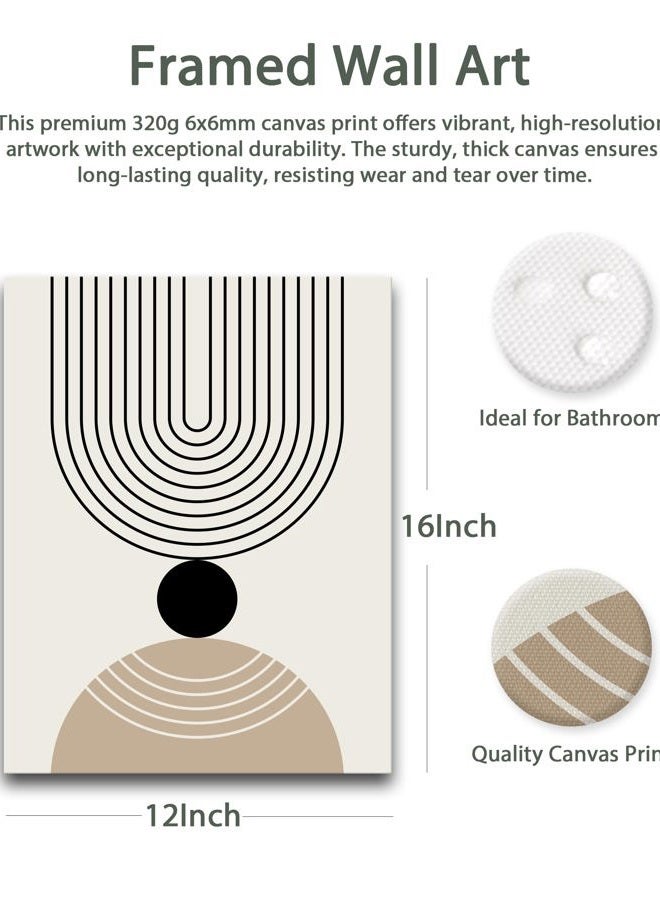 HesenDot Abstract Geometric Wall Art Set of 3, 30x40CM Minimalist Line Framed Canvas Prints, Boho Modern Neutral Beige Black Shapes Wall Decor for Living Room Bedroom Bathroom Office Home - Image 3