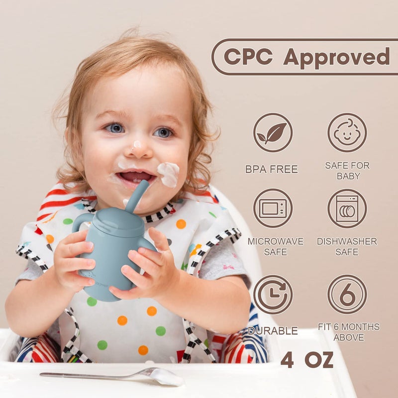 Cuddle Campus 100% Silicone Baby Training Cup, Shatterproof Toddler Sippy Cups with Straw, Open Cup for Baby, 6+ Months 4 Oz - Image 4
