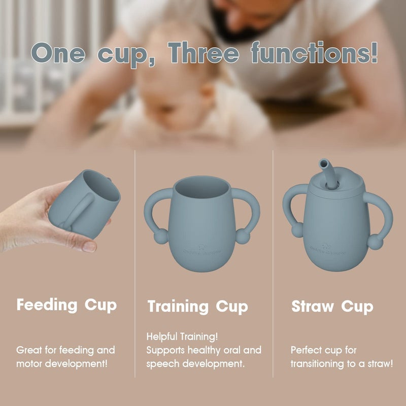 Cuddle Campus 100% Silicone Baby Training Cup, Shatterproof Toddler Sippy Cups with Straw, Open Cup for Baby, 6+ Months 4 Oz - Image 2