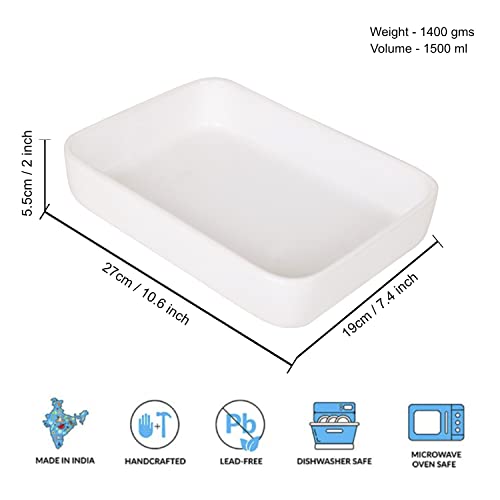 StyleMyWay Ceramic Baking Dish (L x B x H – 27 x 19 x 5.5 cm, White, 1500 ml) | Bake ‘N’ Serve Dish | Dish for Grilling - Image 5