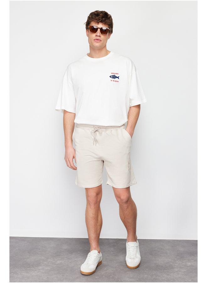 Mink Regular/Normal Fit Fluffy Text Printed Shorts TMNSS24SR00032