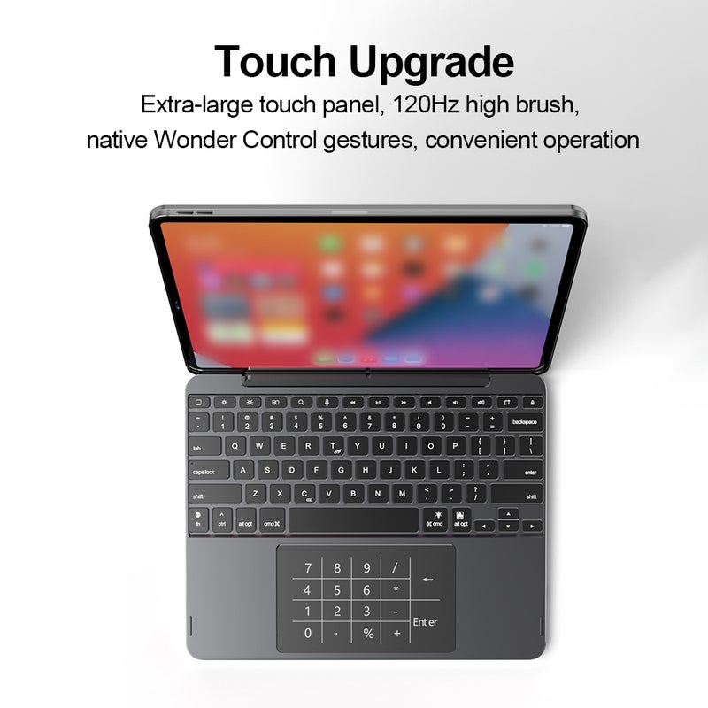حافظة لوحة مفاتيح iPad Pro بقياس 12.9 بوصة: حافظة من الألومنيوم باللون الرمادي الداكن مع تصميم متعدد الوظائف - لوحة أرقام مخفية مبتكرة بتقنية بلوتوث 5.2 مع استجابة سريعة للعمل على اللوحي والاستخدام اليومي - Image 5