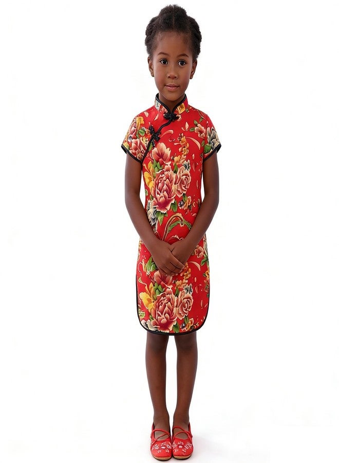 SZCQ Foral Baby Girls Dress New Year Qipao Vintage Chinese Cheongsam Princess Costume (Red, 12) - Image 2