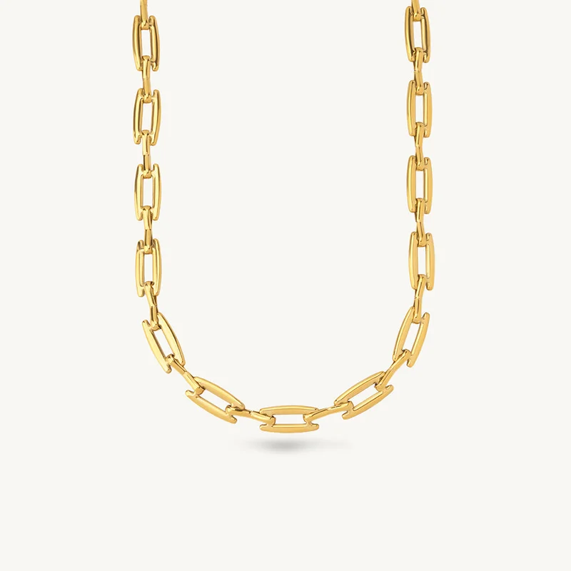 18K Gold Tone Plated Bold Core Link Chain For Women - Waterproof & Anti-Tarnish