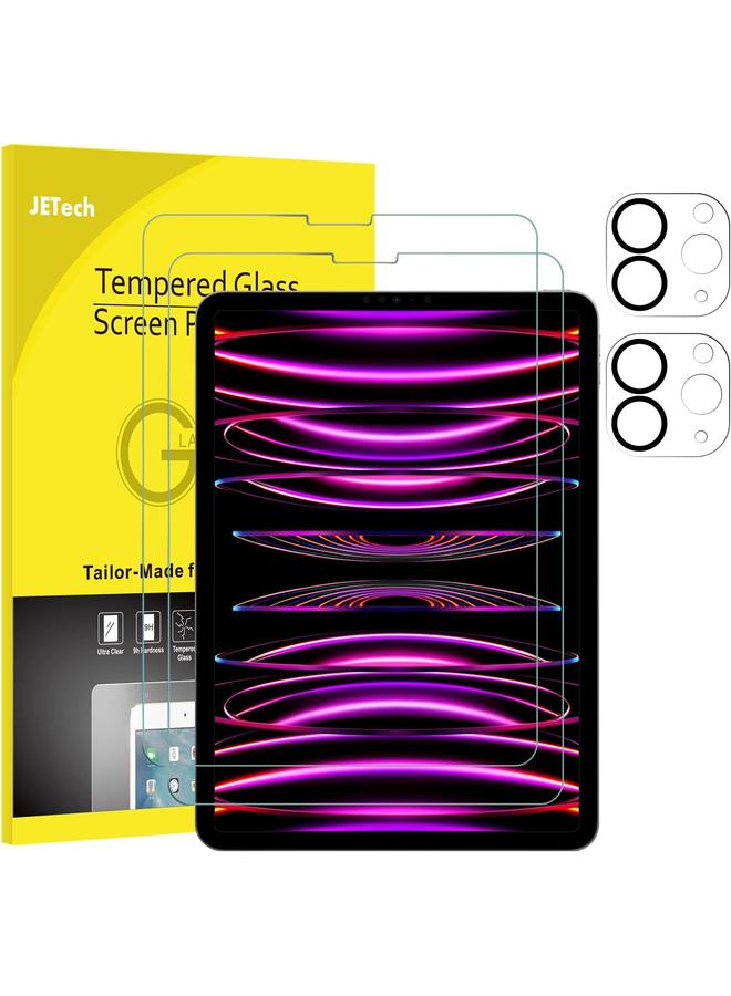 جي تيك واقي شاشة لجهاز ايباد برو 11 بوصة إصدار 2022 2021 2020 مع واقي عدسة الكاميرا وفيلم زجاجي مقوى عالي الدقة مضاد للخدش ويدعم القلم ومعرف الوجه، عبوتان لكل منهما - Image 1