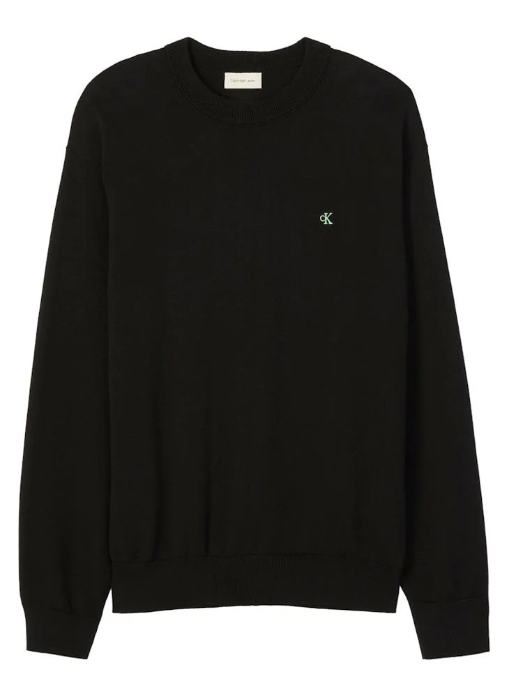Calvin Klein Jeans Black Relaxed Cotton Monogram Jumper for Men | Best Price UAE