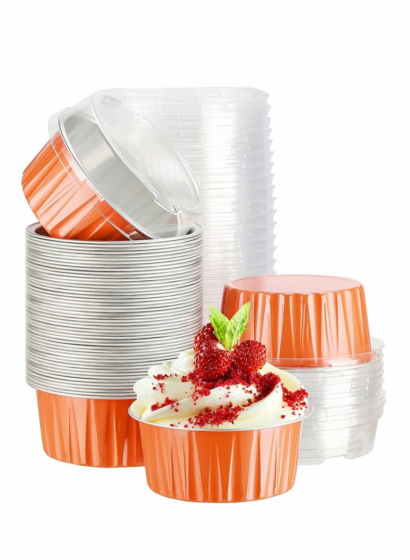 Zikra Cheesecake Container 50 Pcs 5 Oz Aluminum Foil Baking Cups Muffin Liners Disposable Foil Ramekins Dessert Containers Cupcake Baking Cups with Lids Aluminum Foil Cupcake Holders - Image 1