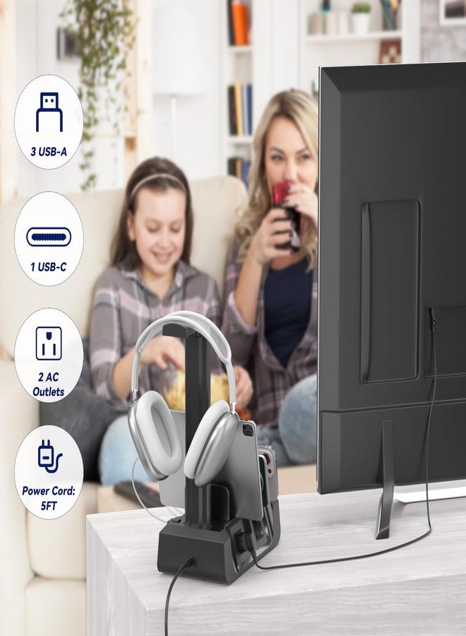 KDD محطة شحن KDD مع 6 كابلات شحن - شحن سريع 6 في 1 قاعدة شحن الهواتف المحمولة مع حامل سماعات الرأس وحامل الساعة - 2 AC&USB A&USB C، محطة تخزين للهواتف الذكية والأجهزة اللوحية وساعة آبل - Image 5