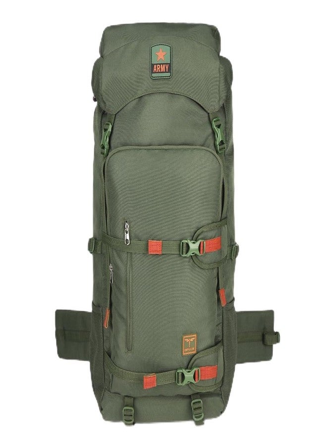 Impulse 75L Army Green Rucksack Backpack with Detachable Secure Utility Pouch, Rain Cover, Multiple Compartments, Hip Strap & Bottle Holders - Ideal for Travel, Trekking & Hiking - Image 1