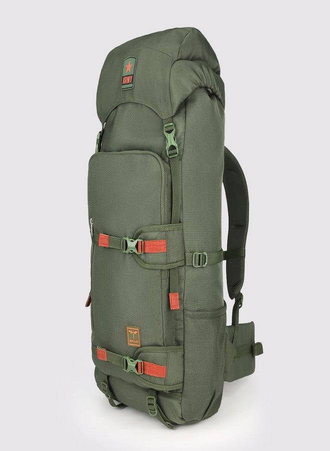Impulse 75L Army Green Rucksack Backpack with Detachable Secure Utility Pouch, Rain Cover, Multiple Compartments, Hip Strap & Bottle Holders - Ideal for Travel, Trekking & Hiking - Image 2