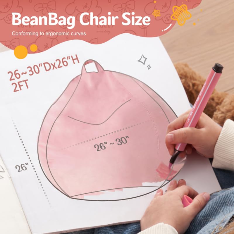 Homguava Bean Bag Chair: Bean Bags with Memory Foam Filled,Comfy Beanbag Chairs Round Bean Bag Sofa with Dutch Velvet Cover-2FT-28 x28 x22,Light Pink - Image 2