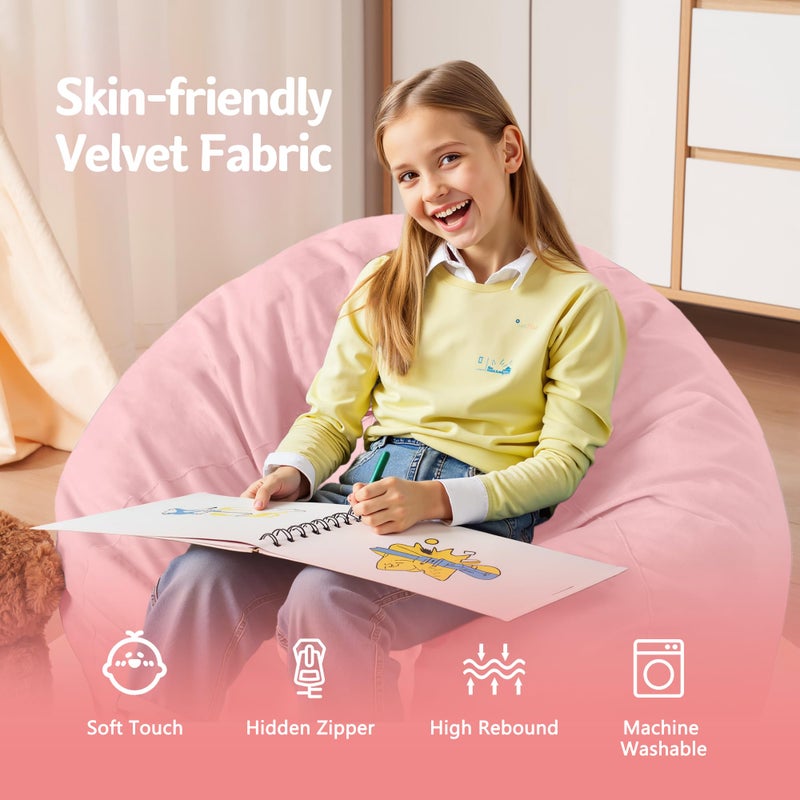 Homguava Bean Bag Chair: Bean Bags with Memory Foam Filled,Comfy Beanbag Chairs Round Bean Bag Sofa with Dutch Velvet Cover-2FT-28 x28 x22,Light Pink - Image 4